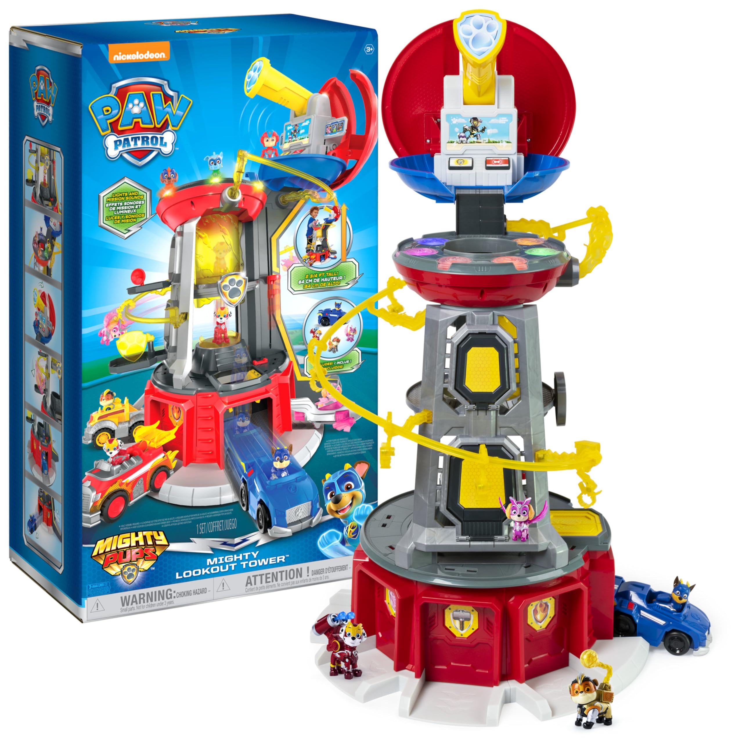 PAW PATROL Mighty Lookout Tower 84cm – Interaktives Hauptquartier mit 4 Figuren & Fahrzeug