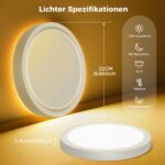 zemty 22cm LED Deckenleuchte dimmbar – 1500 Lumen mit Fernbedienung & Nachtlicht – Bild 2