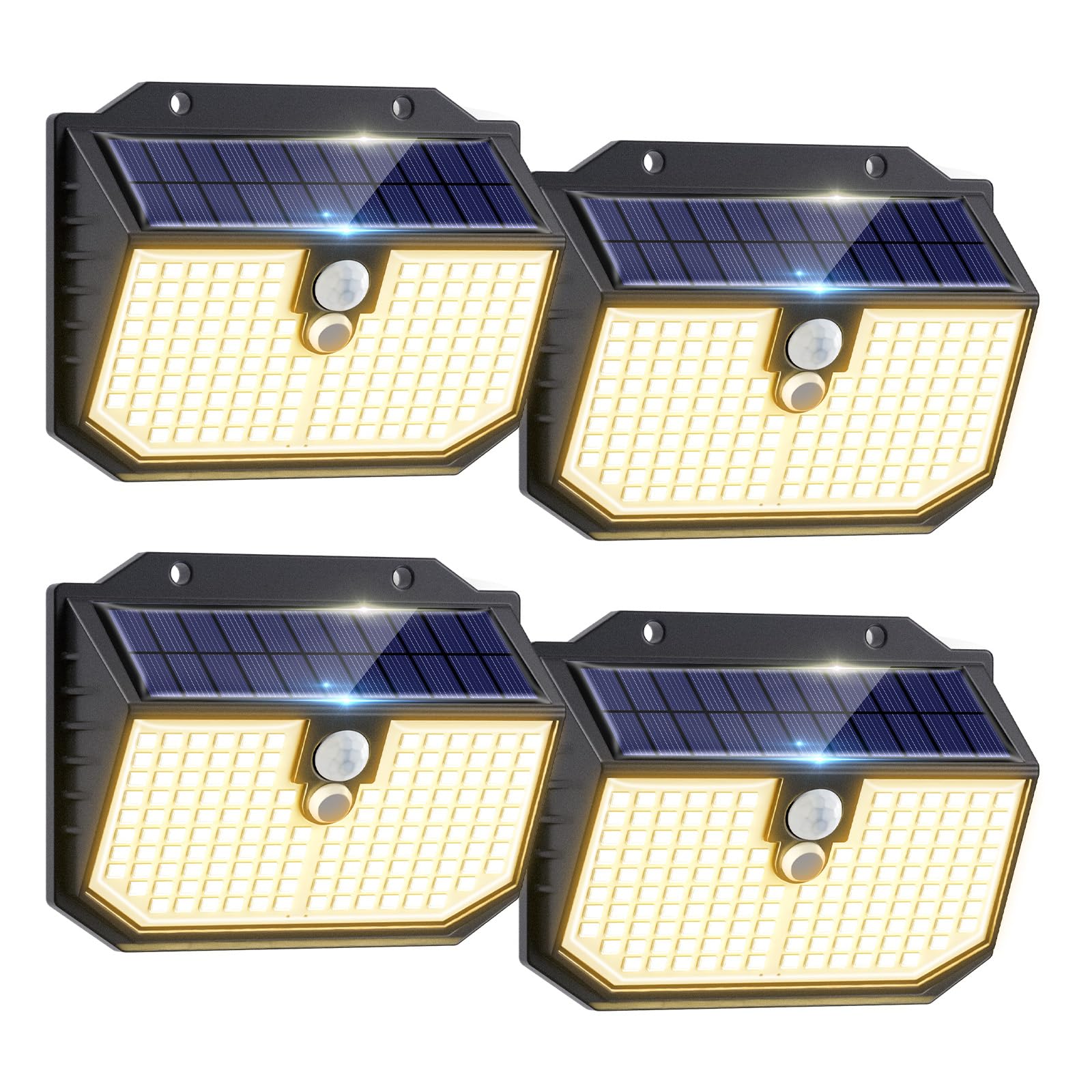 nipify 4er Set Solarlampen mit Bewegungsmelder – Warmweiss & IP65 wasserdicht für Aussen