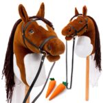 Hoofly Hobby Horse Grosses Steckenpferd mit Trense & 40 cm Schraubstab – Braun Schecke