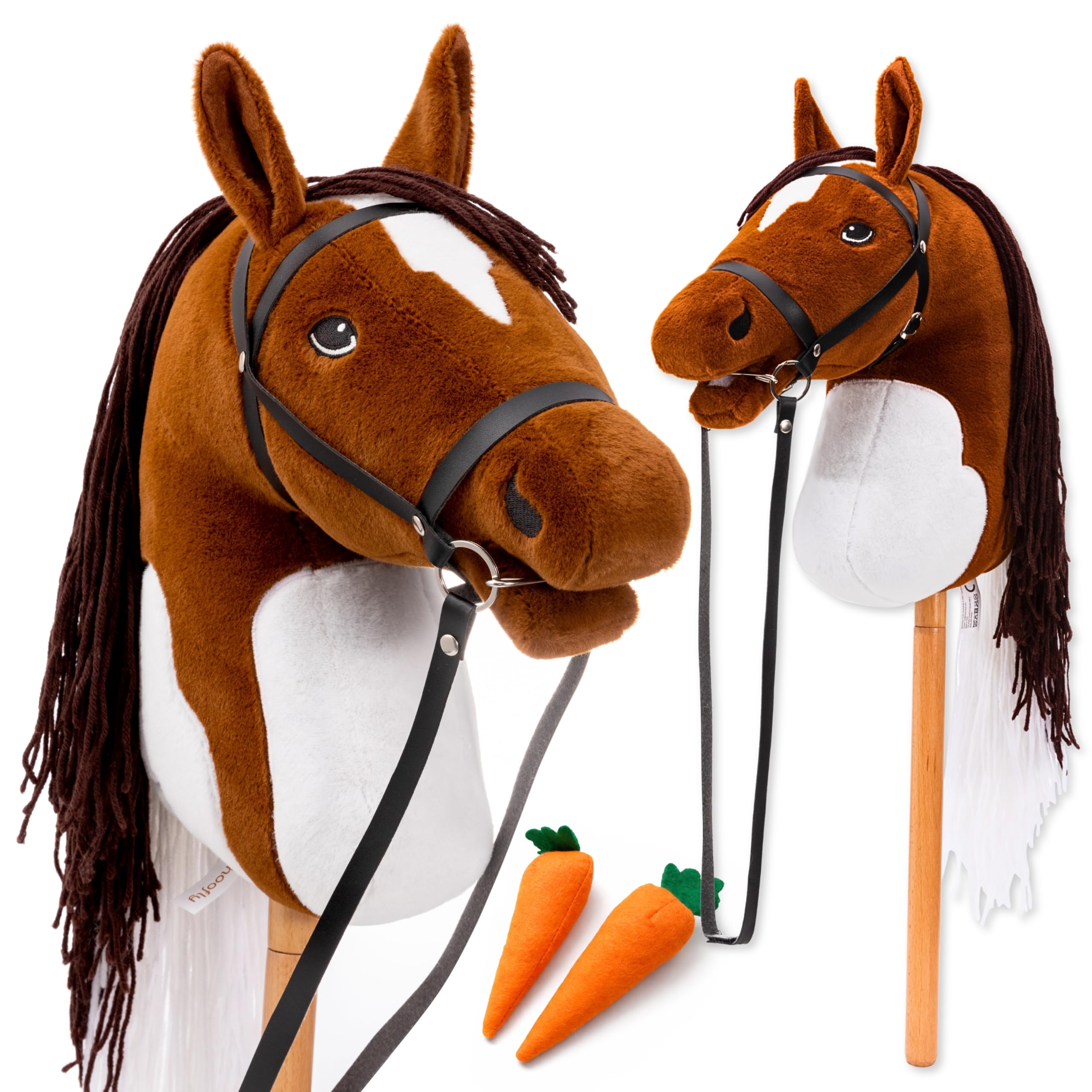 Hoofly Hobby Horse Grosses Steckenpferd mit Trense & 40 cm Schraubstab – Braun Schecke