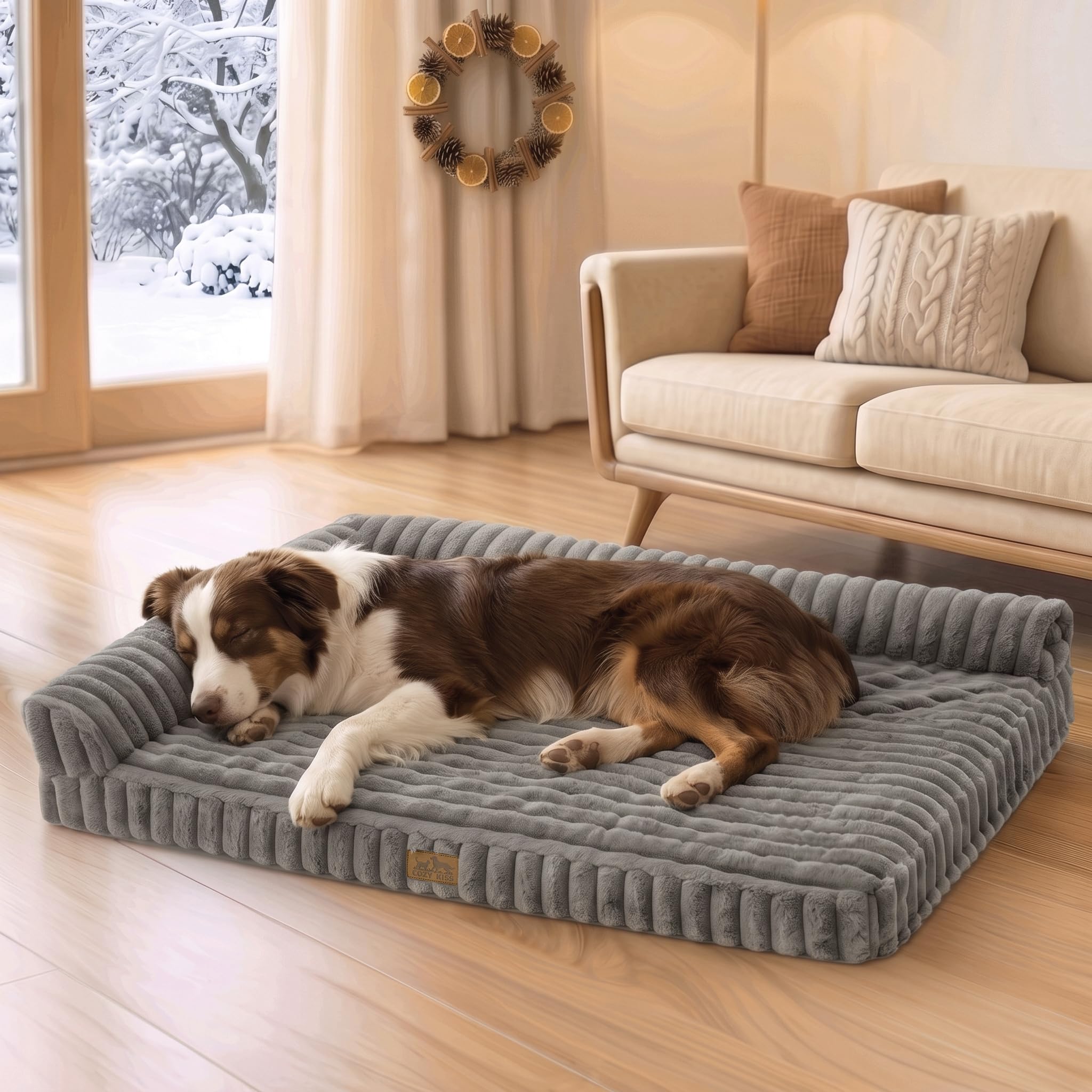 COZY KISS Orthopädisches Hundesofa 112x81cm mit L-Design – Gelenkschutz für grosse Hunde