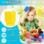 Biticolor Montessori Holz Sortier Set – 12 Regenbogen Kugeln mit Tassen & Löffel für Kleinkinder – Bild 6