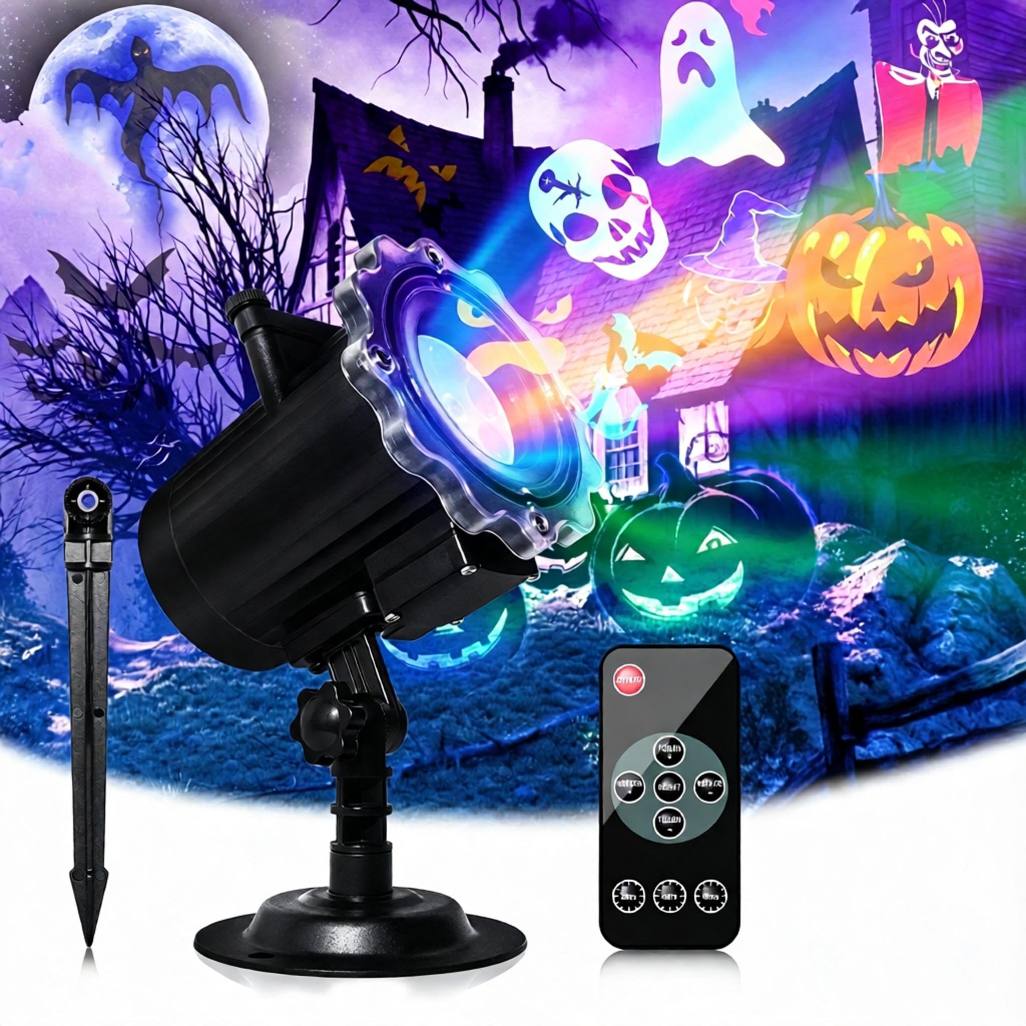 Segotendy LED Projektor mit 64 HD Cartoons – Wasserdichte Projektionslampe für Halloween & Weihnachten