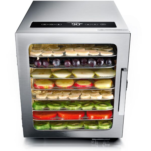 Arendo Edelstahl Dörrautomat 8-fach – 500 W Dehydrator mit Temperaturregler & 24h Timer