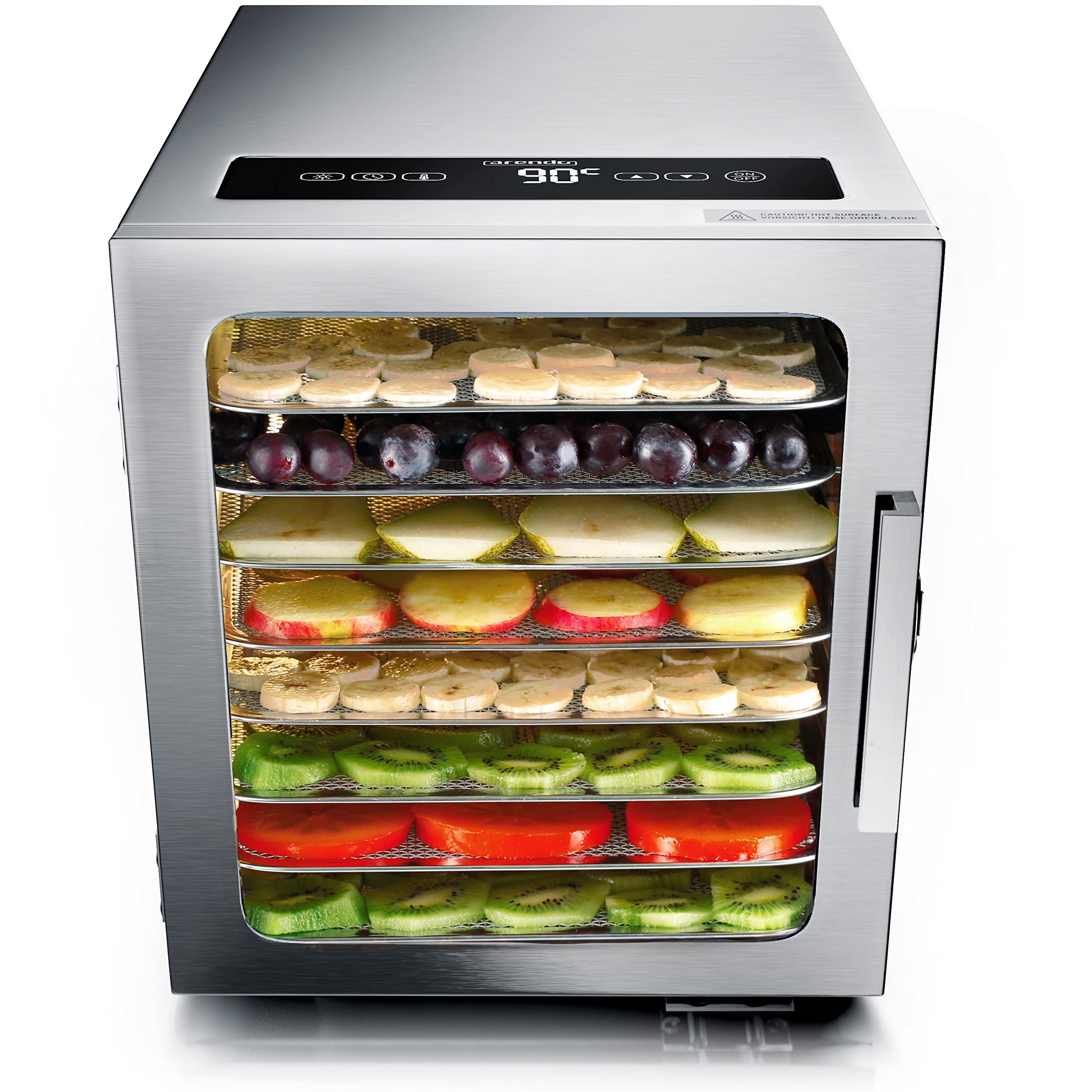 Arendo Edelstahl Dörrautomat 8-fach – 500 W Dehydrator mit Temperaturregler & 24h Timer
