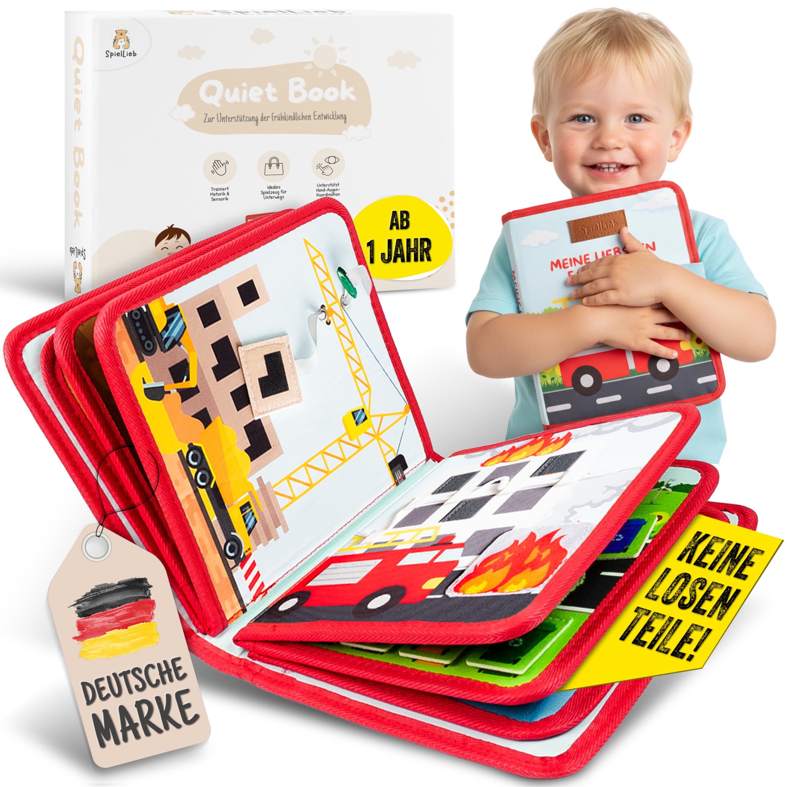 SpielLieb® Montessori Quiet Book ab 1 Jahr – Filz Activity Board mit Fahrzeugen