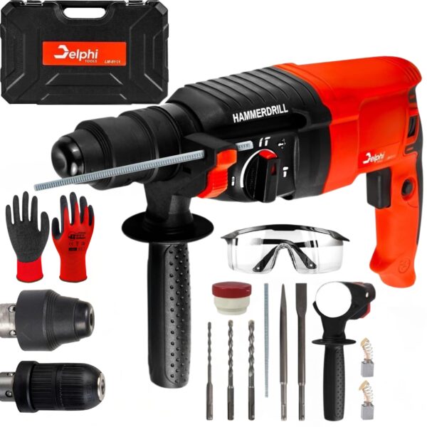 Delphi Bohrhammer SDS Plus 2600W – 4in1 Multifunktionswerkzeug mit Zubehörset & Koffer