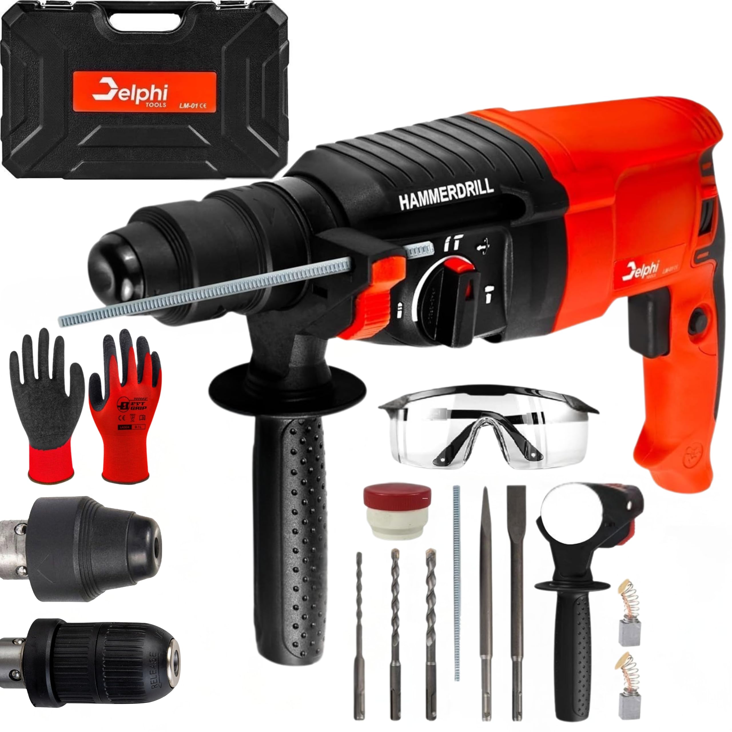 Delphi Bohrhammer SDS Plus 2600W – 4in1 Multifunktionswerkzeug mit Zubehörset & Koffer