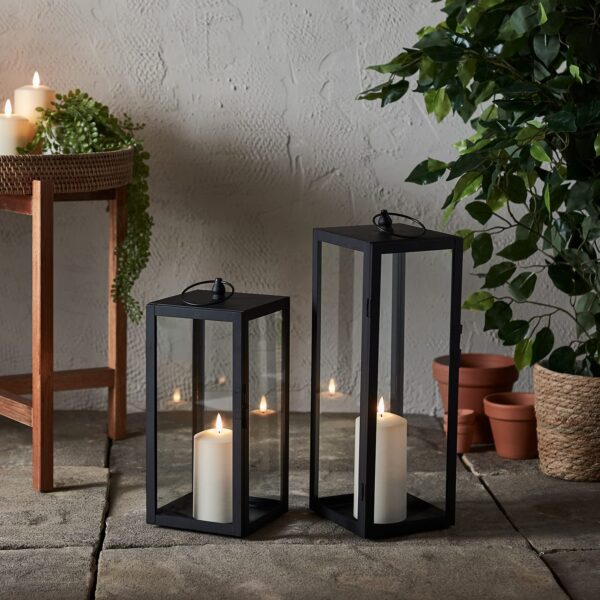 Lights4fun 2er Set Metall Laternen Bowen mit TruGlow® LED Kerzen & Timer – Gartendeko