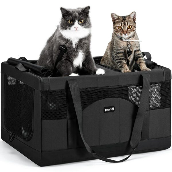 Pecute Katzentransportbox Faltbar mit Trennwand – Sicherer Transport bis 12 kg