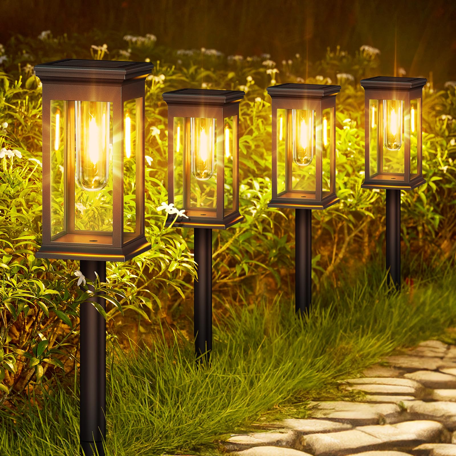 TuyLuxe 6er Set Solarleuchten für Außen – Warmweiss LED Gartenleuchten mit 8-12h Laufzeit