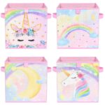 WERNNSAI Aufbewahrungsbox 4er Pack Einhorn 28cm – Faltbare Stoffboxen für Kinderzimmer