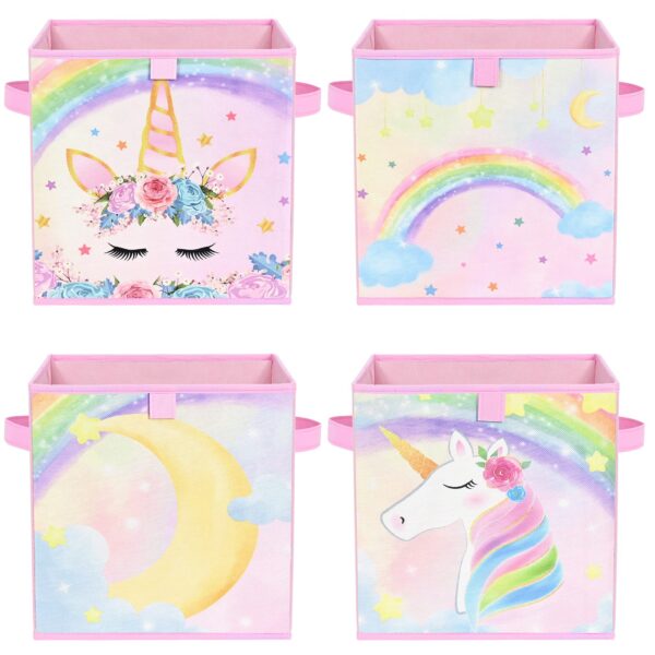 WERNNSAI Aufbewahrungsbox 4er Pack Einhorn 28cm – Faltbare Stoffboxen für Kinderzimmer