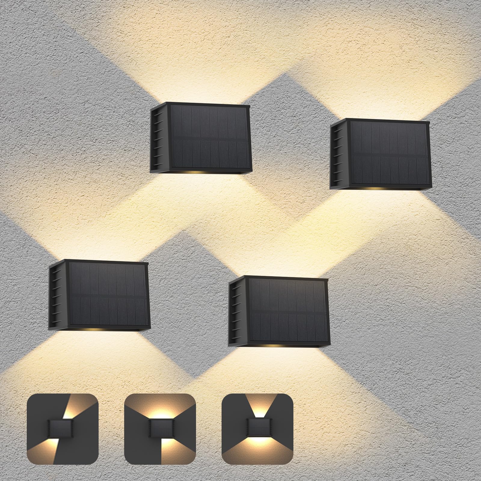 ILIKEPOW 4er Set Solar Wandleuchten mit 240° Abstrahlwinkel – Warmweiss 3000K für Garten & Terrasse