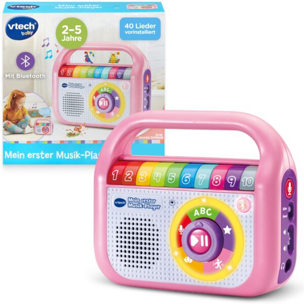 VTech Mein Erster Musik-Player Pink – Bluetooth Musikplayer mit 40 Liedern für Kinder ab 2 Jahren