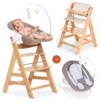 hauck Alpha+ Hochstuhl Newborn Set mit Deluxe Bouncer – 4in1 Mitwachsender Holzhochstuhl ab Geburt bis 90 kg