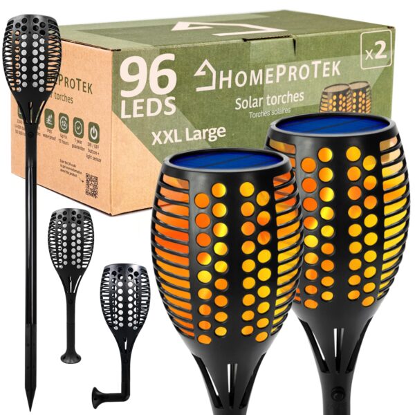 2er Set Solar Fackeln mit 96 LEDs – Flammeneffekt Gartenbeleuchtung IP65 wasserdicht