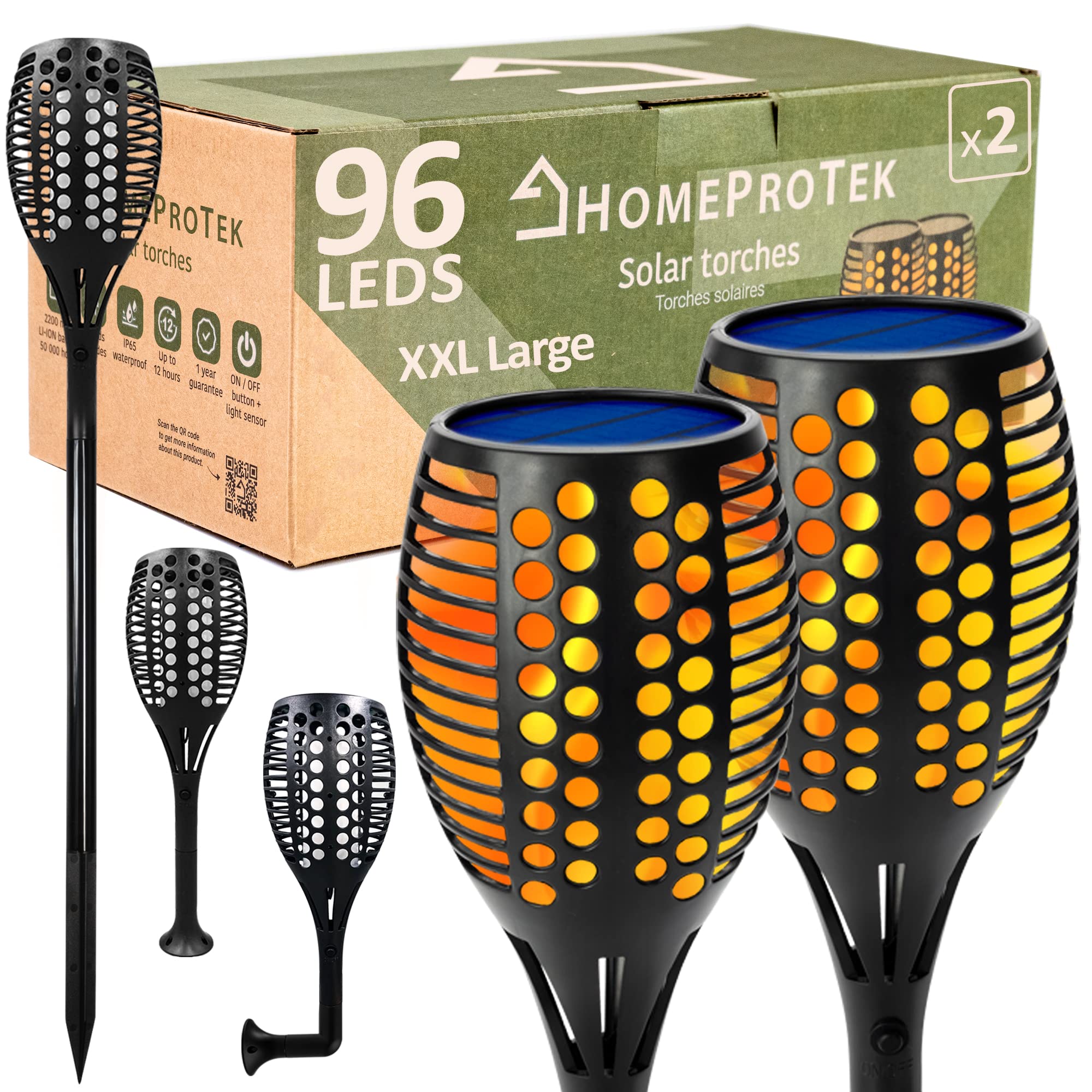 2er Set Solar Fackeln mit 96 LEDs – Flammeneffekt Gartenbeleuchtung IP65 wasserdicht