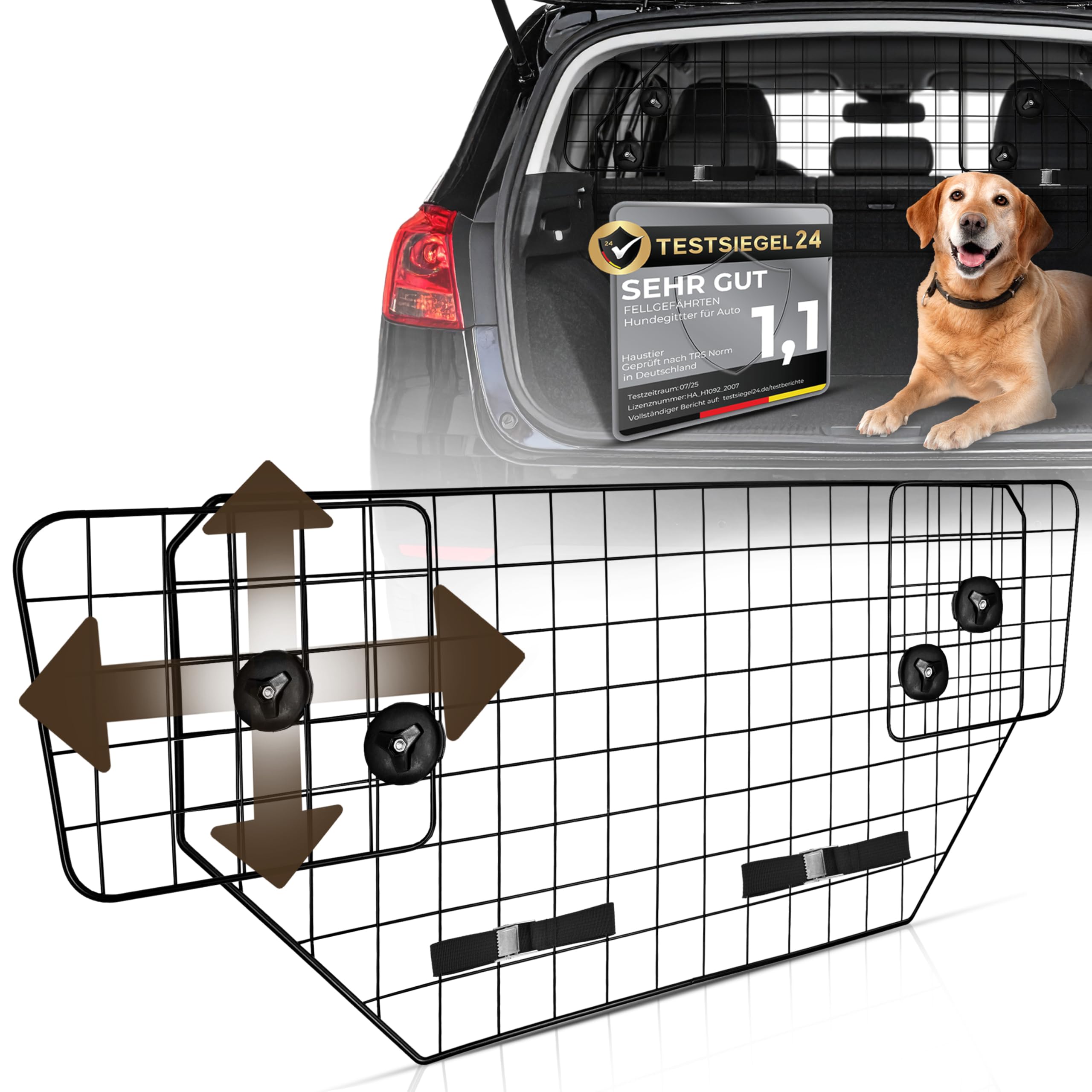Fellgefährten Hundegitter Auto Kofferraum – Universelles Trenngitter mit flexibler Höhen- & Breiteneinstellung