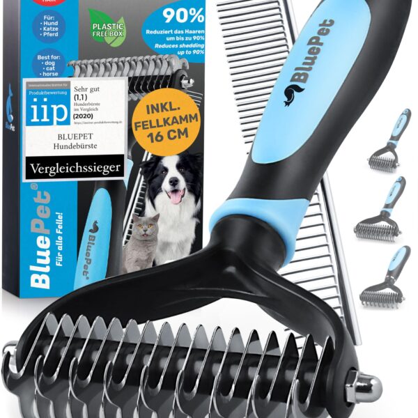 BluePet Unterwollbürste für Hunde & Katzen – Langhaar Fellpflege & Entfilzung