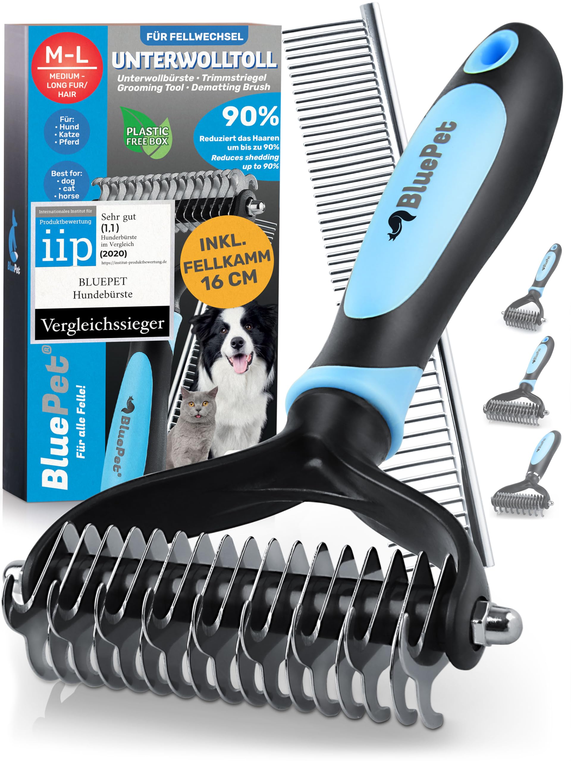 BluePet Unterwollbürste für Hunde & Katzen – Langhaar Fellpflege & Entfilzung