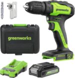 Greenworks 35 Nm Akkubohrer-Set – 24 V Lithium mit 2 Ah Akku & Koffer