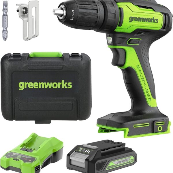 Greenworks 35 Nm Akkubohrer-Set – 24 V Lithium mit 2 Ah Akku & Koffer