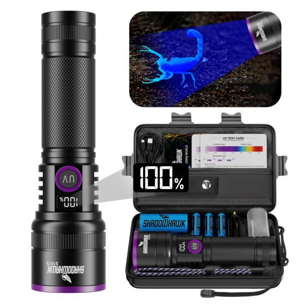 Shadowhawk 365nm UV Taschenlampe 30W – Professionelle Schwarzlichtlampe mit LCD-Display