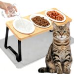Xnqelerate Erhöhter Katzennapf 3er Set – Ergonomische Futterstation mit Keramik & Bambus