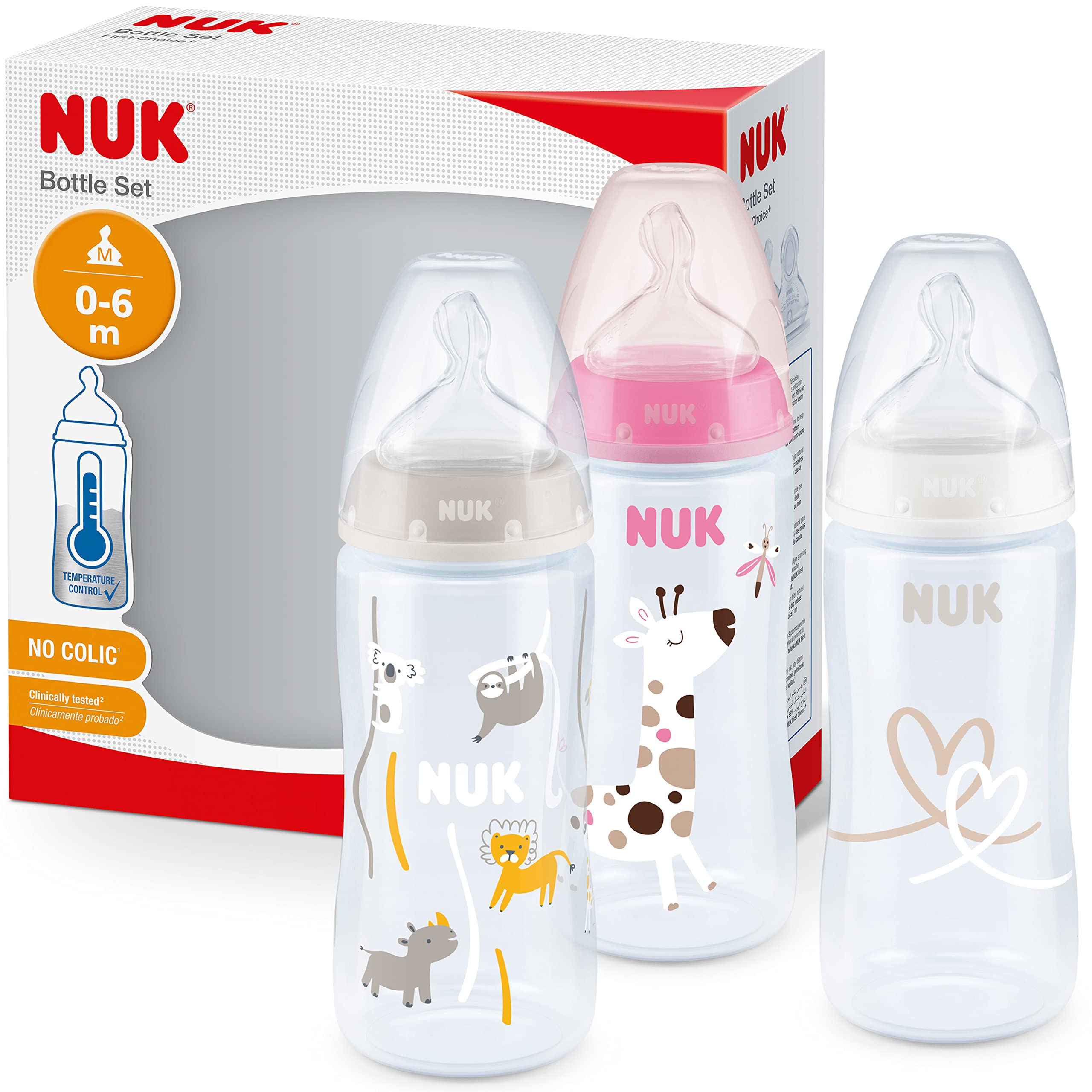 NUK First Choice+ Babyflasche 300 ml 3er Set – Kiefergerecht mit Temperature Control für 0–6 Monate