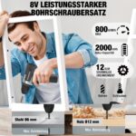 WORKPRO 8V Akkuschrauber mit 2000 mAh Akku – 12 Nm Bohrschrauber für DIY & Hausreparaturen – Bild 5