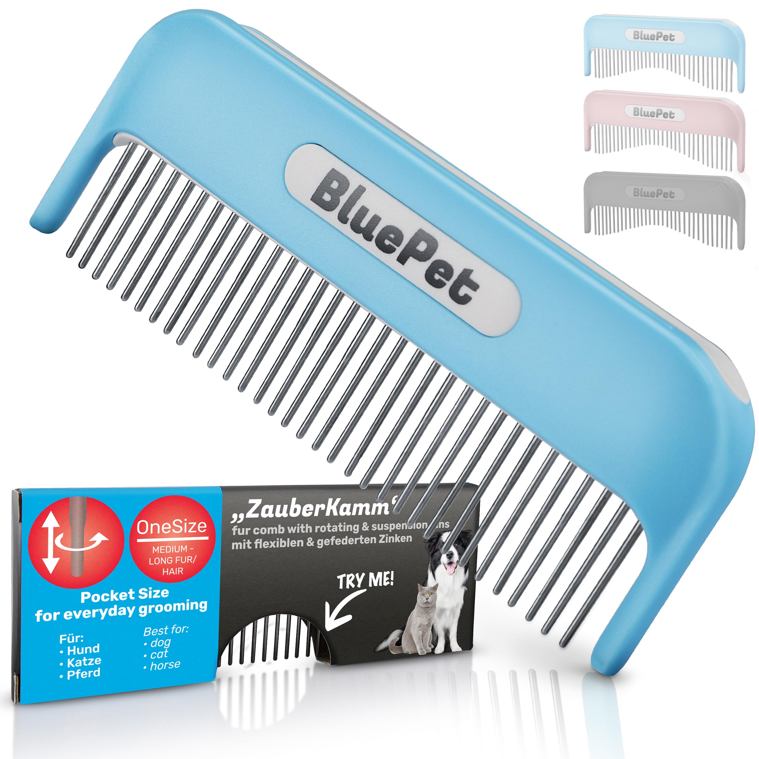 BluePet Zauberkamm – Patentierter Hundekamm & Katzenkamm für Langhaarfelle