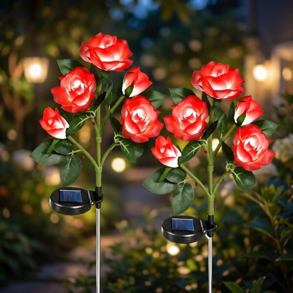 Hqynss 2er Set Solar Rosenleuchten – IP65 Solarlampen für Garten & Terrasse in Rot