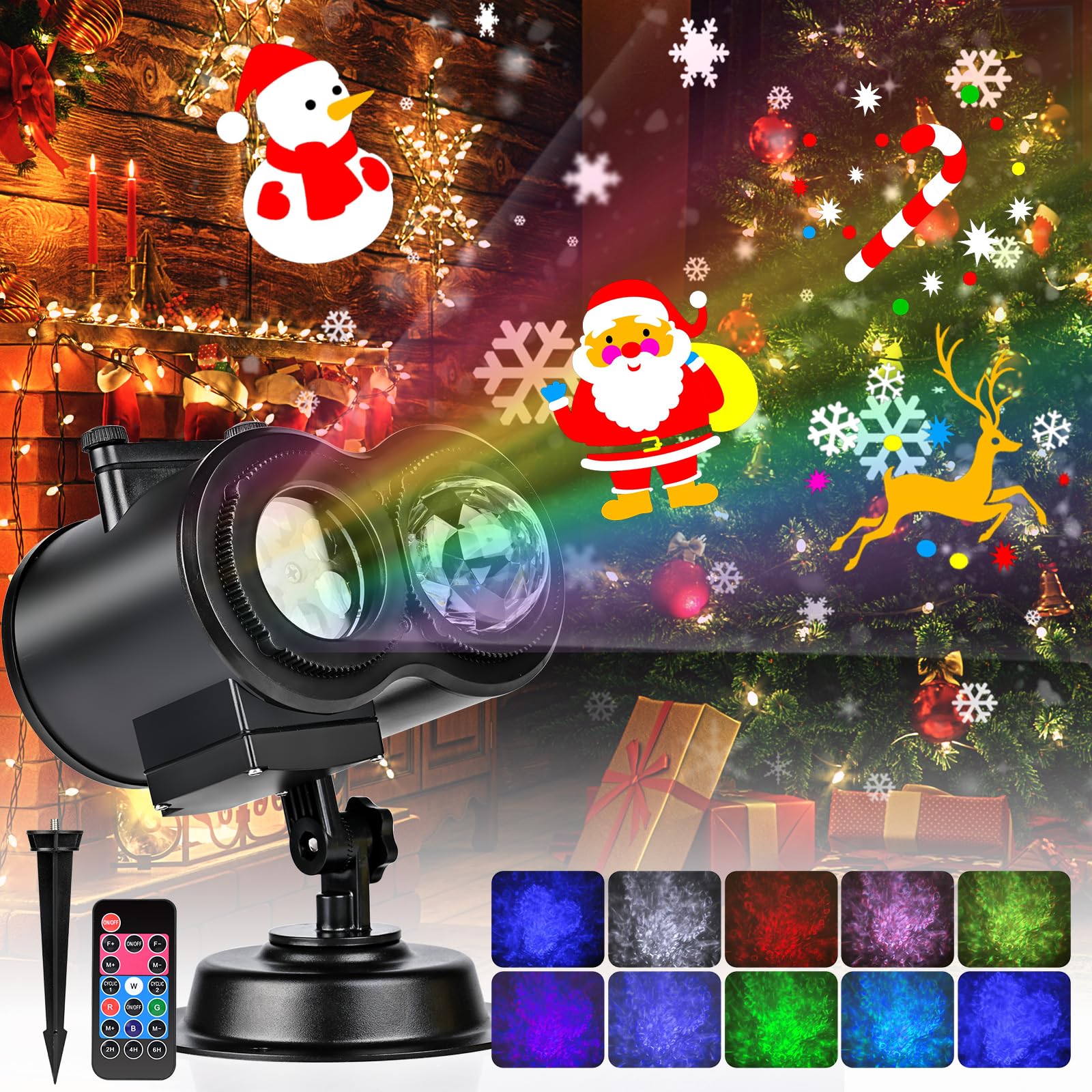 Vankarr LED-Weihnachtsprojektor mit 16 Mustern & Wasserwellen – Aussen & Innen mit Fernbedienung