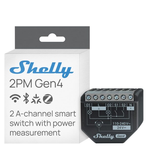 Shelly 2PM Gen4 WLAN Smart Relais – Dual-Kanal Schalter mit Leistungsmessung für Smart Home