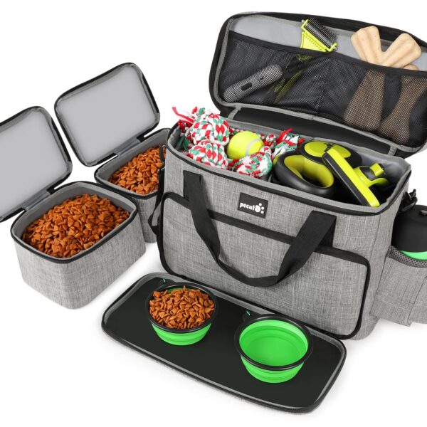 Pecute Hunde-Reisetasche 42x30x18 cm mit 2 Näpfen – Hundetragetasche für Reisen & Camping