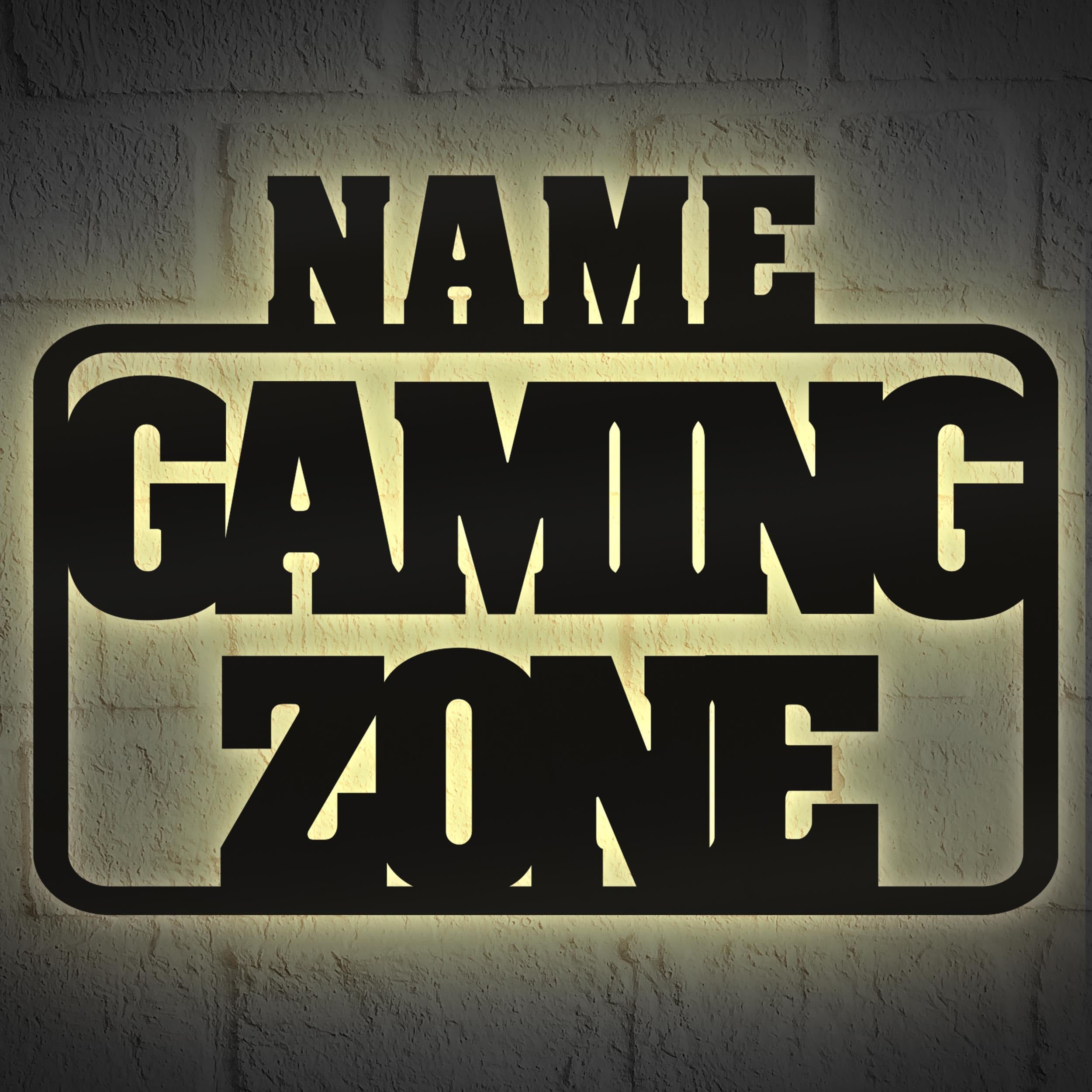 Namofactur Gaming-Zone-Wandschild 50x35cm mit LED – personalisierbar mit Wunschname