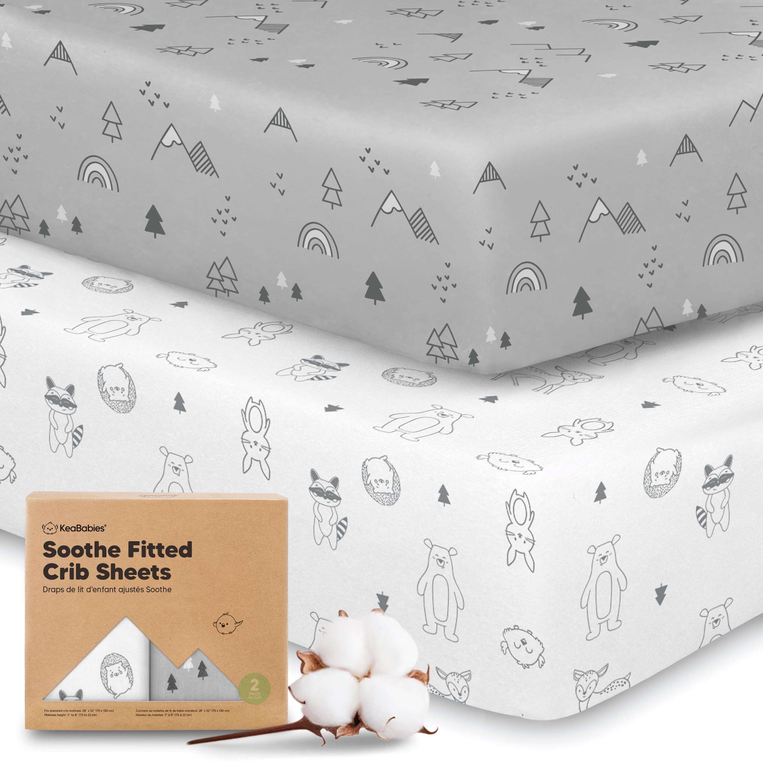 KeaBabies Spannbettlaken 70x140 2er-Pack Woodland – Bio-Baumwolle für Babybetten