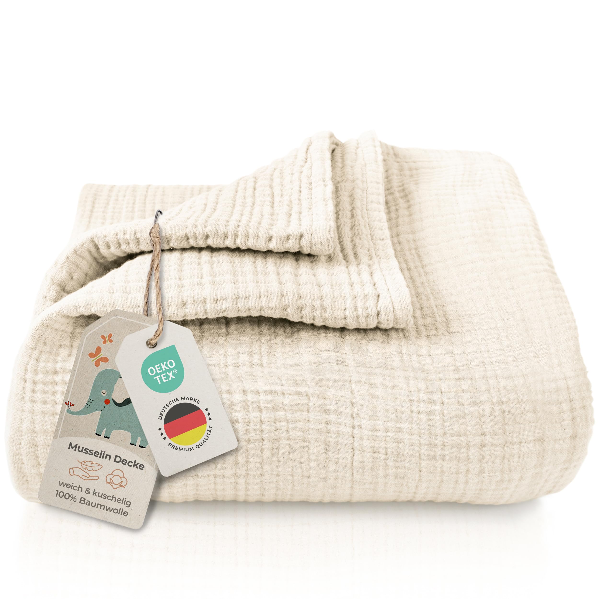 LAYNENBURG Premium Musselin Babydecke 120x120cm – 4-lagig, 100% Baumwolle, Öko-TEX