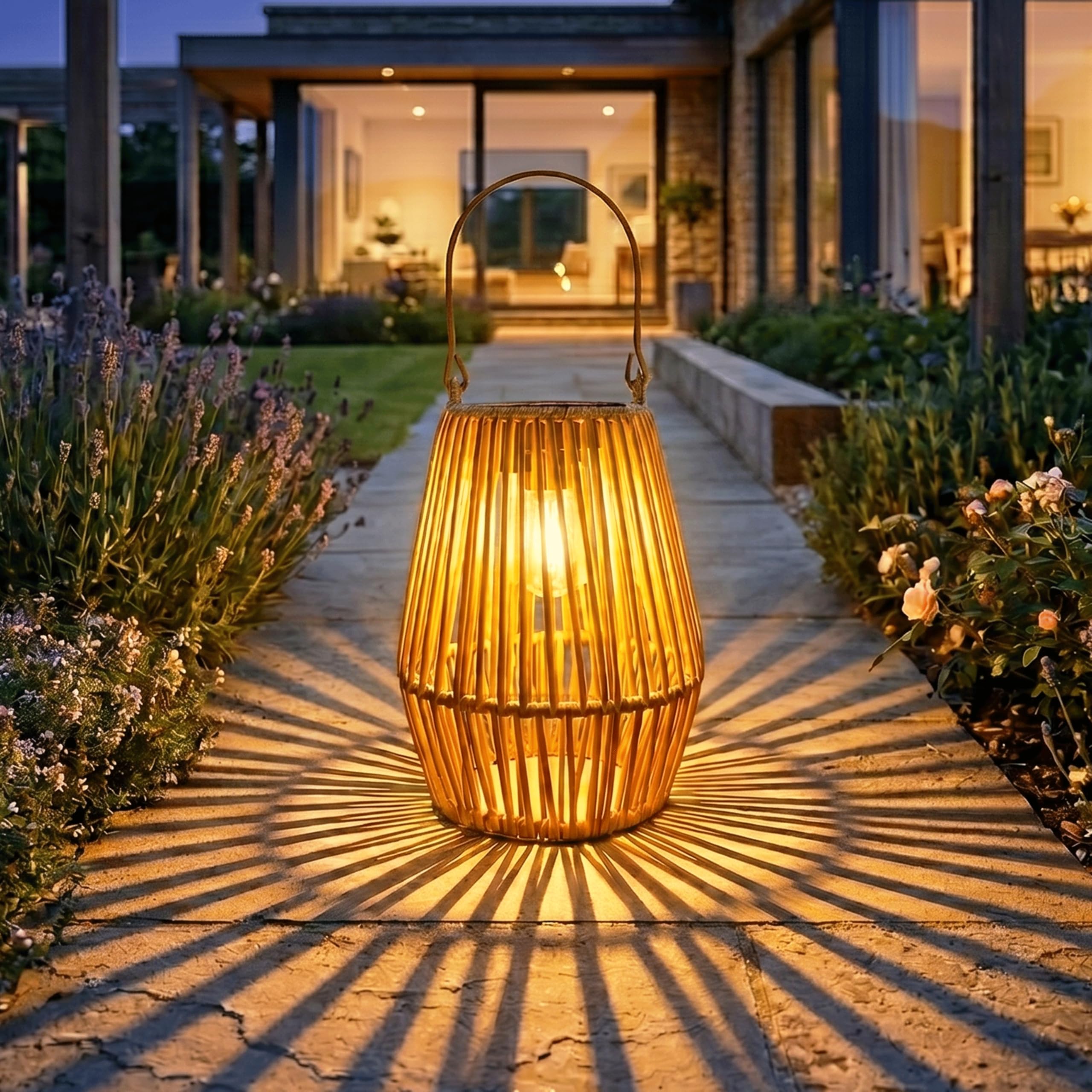 Freekite Geflochtene Rattan Solarlaterne – Wetterfeste Gartendeko mit intelligenter Sensorsteuerung