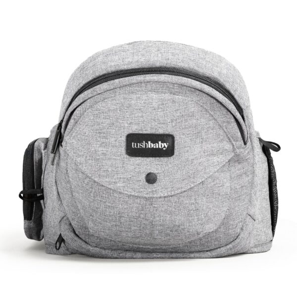 TushBaby Hüfttrage Grau – Ergonomische Babytrage bis 20 kg mit Staufächern