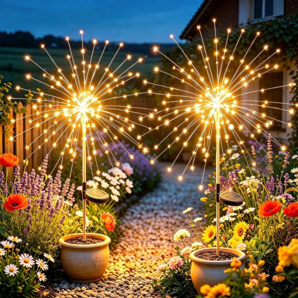 yowin Solar Gartenleuchten 2er Set mit 120 LED – IP65 Wasserdicht für Balkon & Terrasse