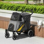 PawHut Hundewagen für grosse & mittelgrosse Hunde – Faltbarer Hundetrolley Dunkelgrau mit Stossdämpfern – Bild 9