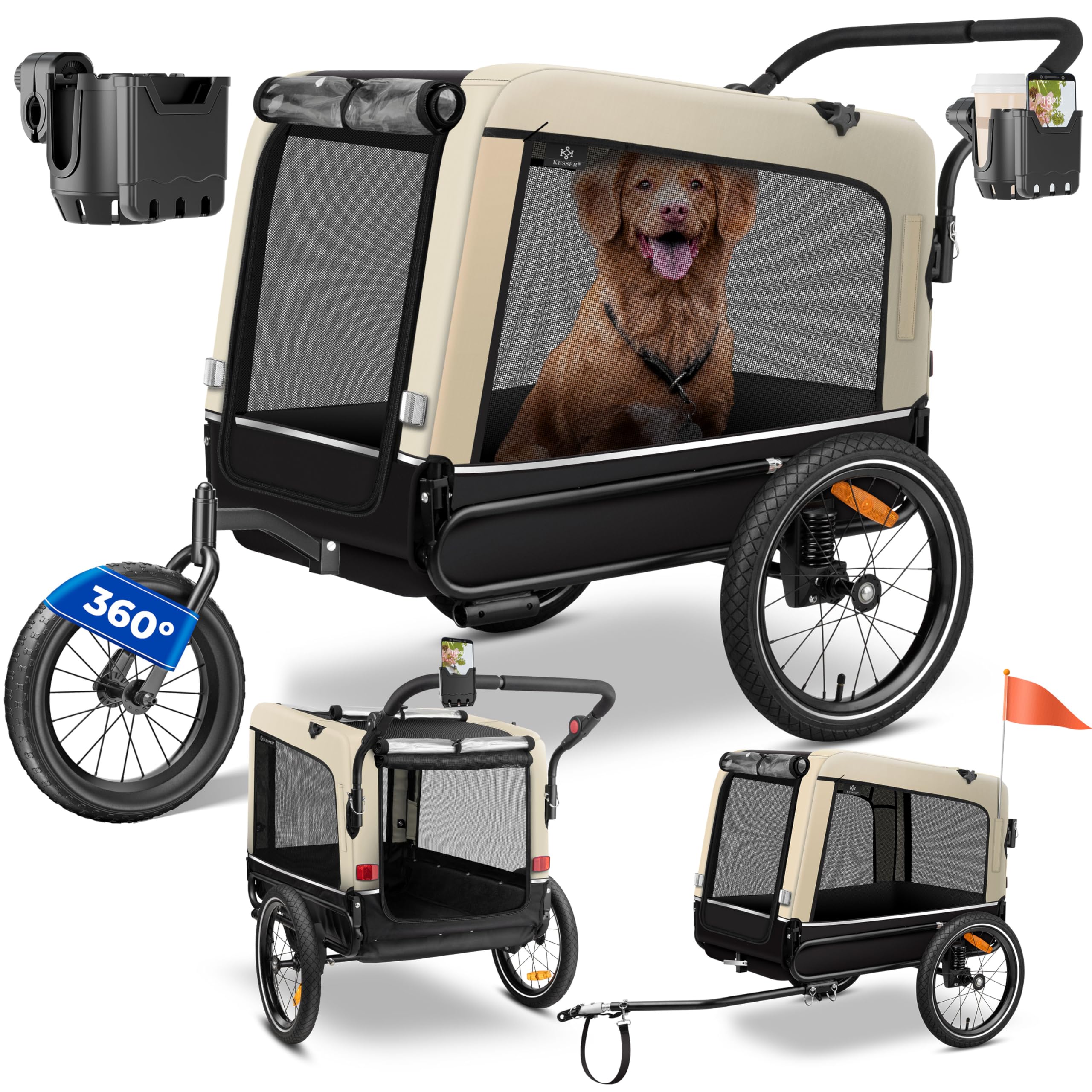 KESSER Boxer 3-in-1 Hundeanhänger – Hundebuggy & Fahrradanhänger 240L für kleine bis mittlere Hunde