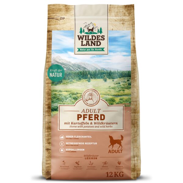 WILDES LAND Wild Trockenfutter 12kg – Pferdefleisch Hundefutter ohne Getreide & Zusatzstoffe