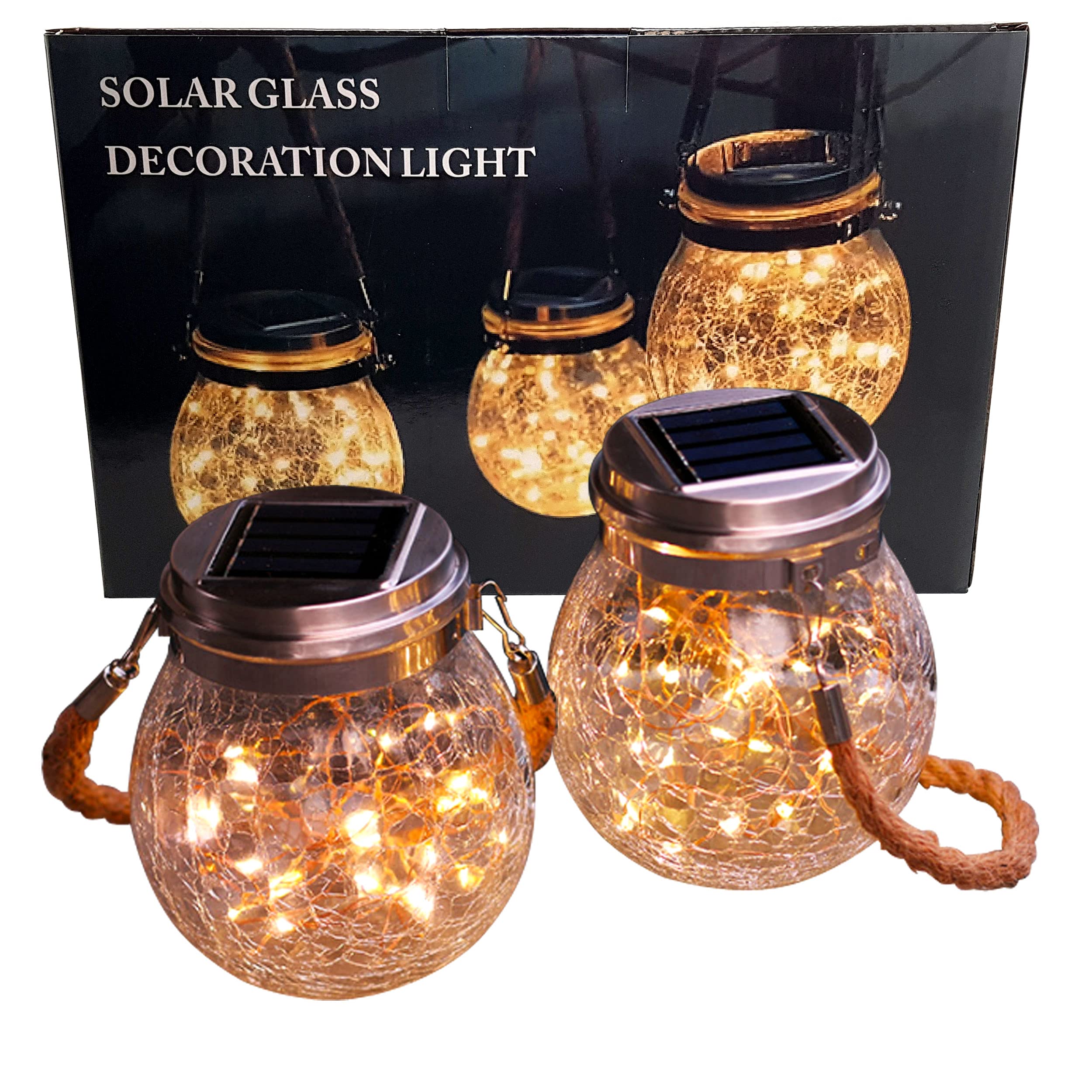 2x LED Solarglas warmweiß mit 30 LEDs – Automatische Solar-Laterne für Garten & Balkon