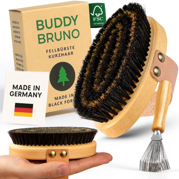 BUDDY BRUNO® Hundebürste Kurzhaar mit Naturborsten – Premium Fellpflege für Hunde & Katzen
