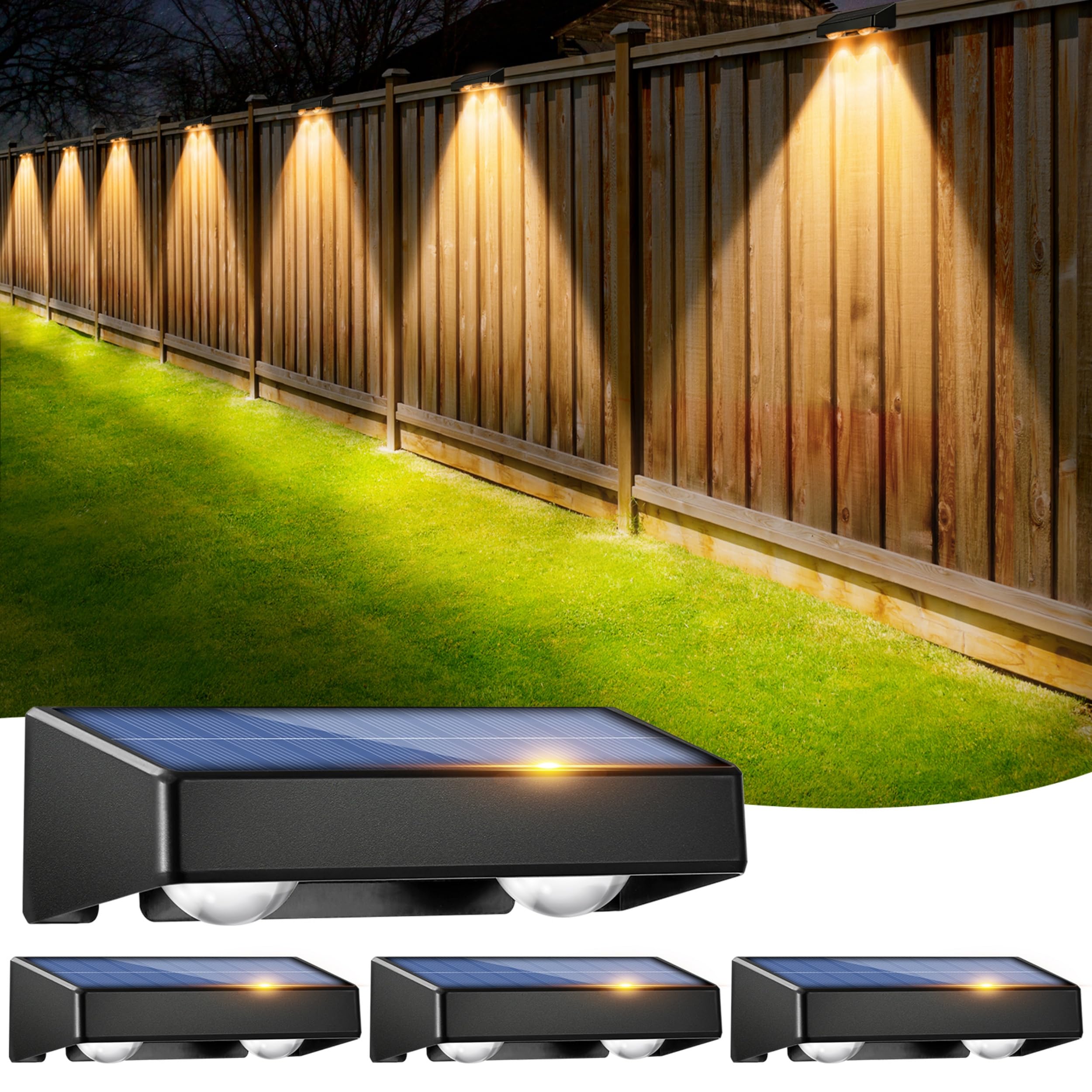 4er Set Solar Wandleuchten mit RGB 9 Farben & 11 Modi – IP65 Zaunbeleuchtung für Garten