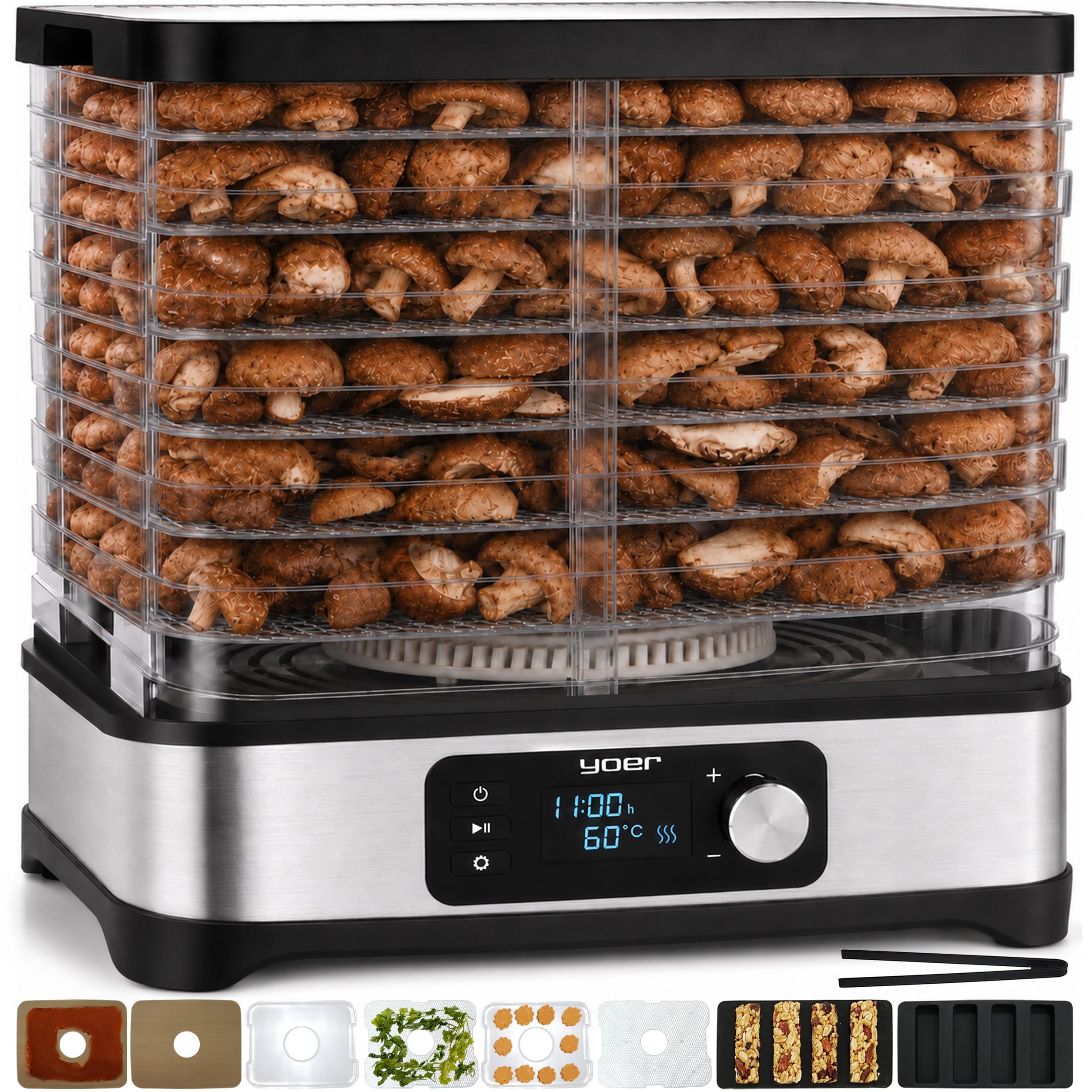 YOER VitaSave FD01S Dörrautomat Edelstahl – 450W Dehydrator mit 6 Ebenen & Timer